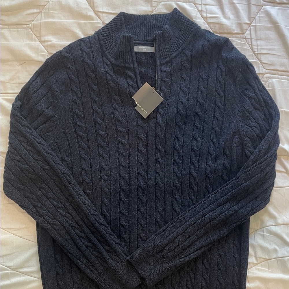 Denver Hayes Men's Dark Cable Knit Zip-Up Sweater
